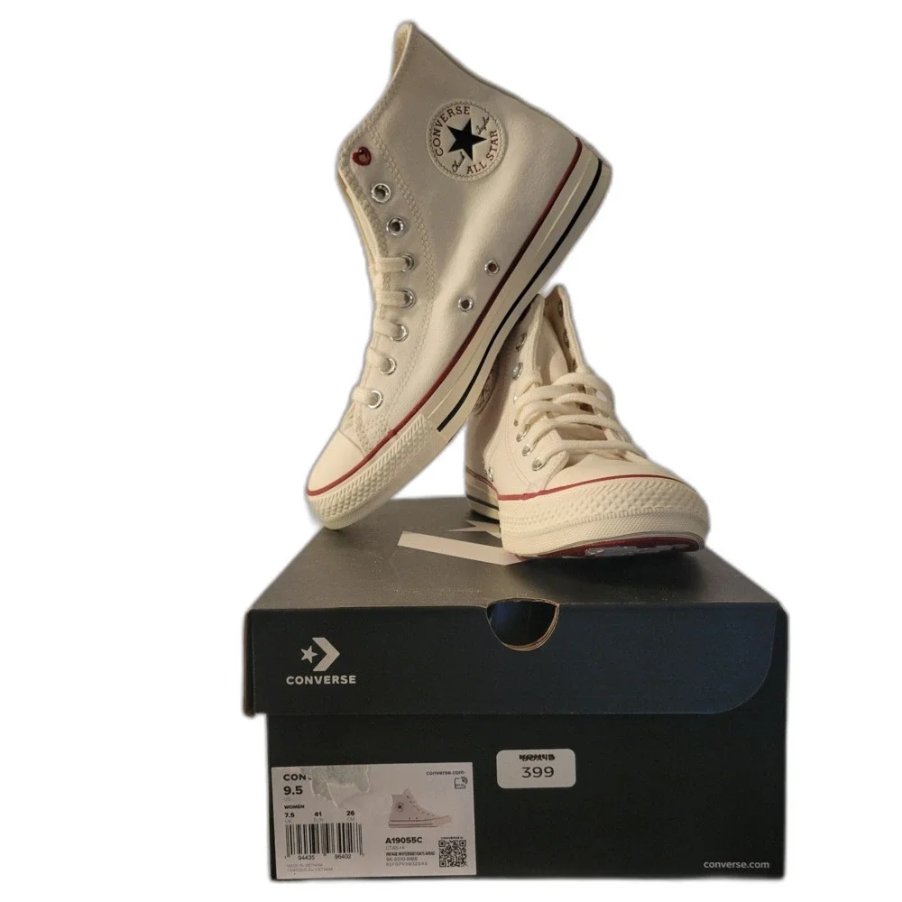 Converse Chuck Taylor All Star High Top Lace Up Canvas Sneakers White Red Hearts